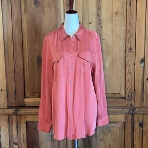 CHICO’S 💯 Modal Coral Long Sleeve Button Down Blouse Sz. 3